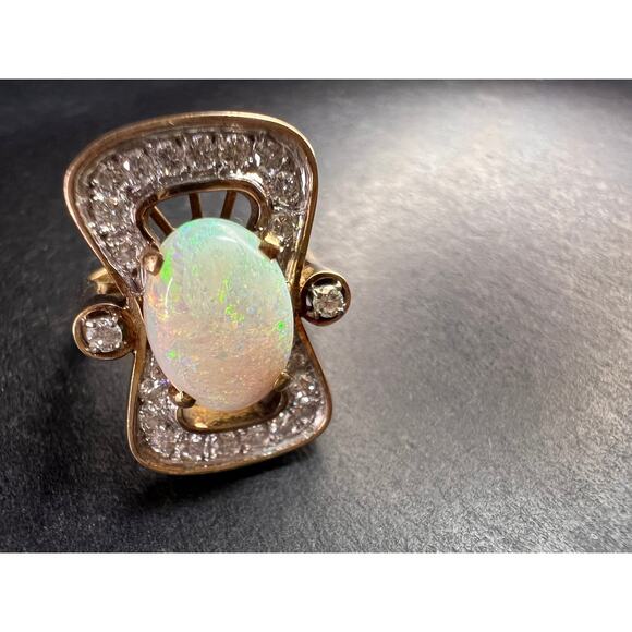 Vintage 14K Opal & Diamond Ring | Size 6.5 | Papered | 1.80ct | 60s–70s - Picture 12 of 16